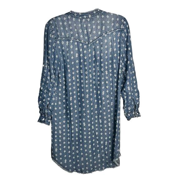 Cloth & Stone Anthropologie Chambray Print Button Down Tunic Shirt Dress Small - Picture 4 of 9